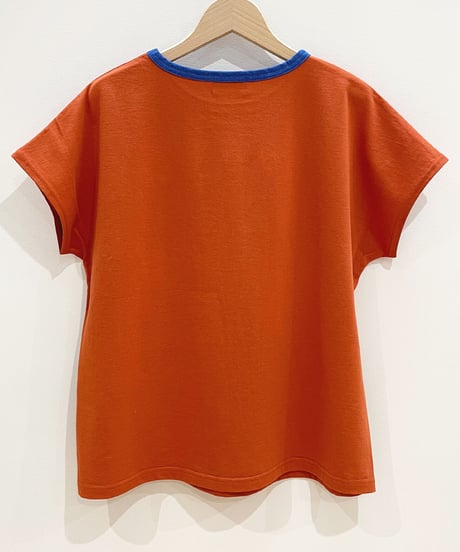 フラワーアップリケフレンチスリーブTシャツ (orange)