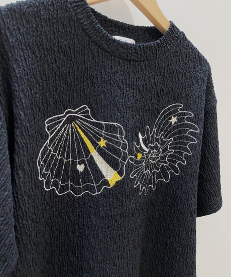 マーメイドシェル刺繍Tシャツ (black)