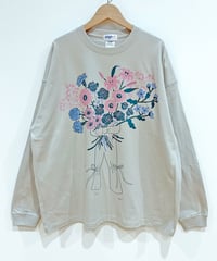 花束プリント 長袖オーバーサイズTシャツ (light grey)（先行予約）