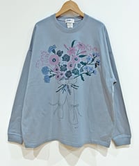 花束プリント 長袖オーバーサイズTシャツ (smoky blue)（先行予約）