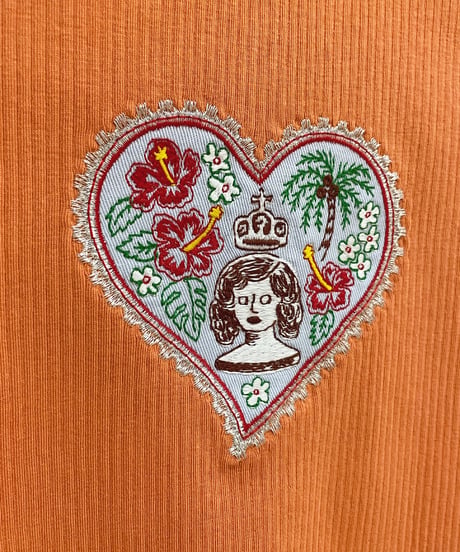 ハート切手の刺繍キッズT (orange)