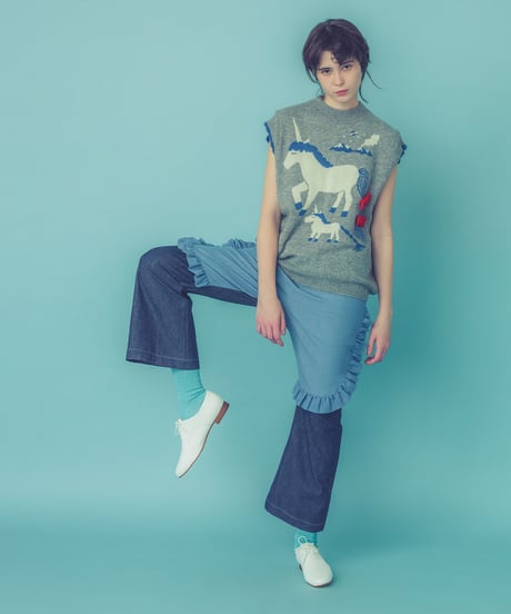 エプロンデニムパンツ (blue)