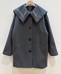 本の刺繍ウールコート (dark grey)（先行予約）