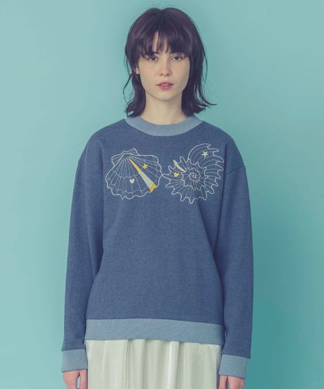 マーメイドシェル刺繍スウェット (blue)