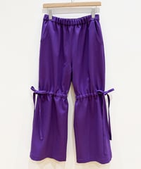 リボンギャザーフレアパンツ (purple)（先行予約）