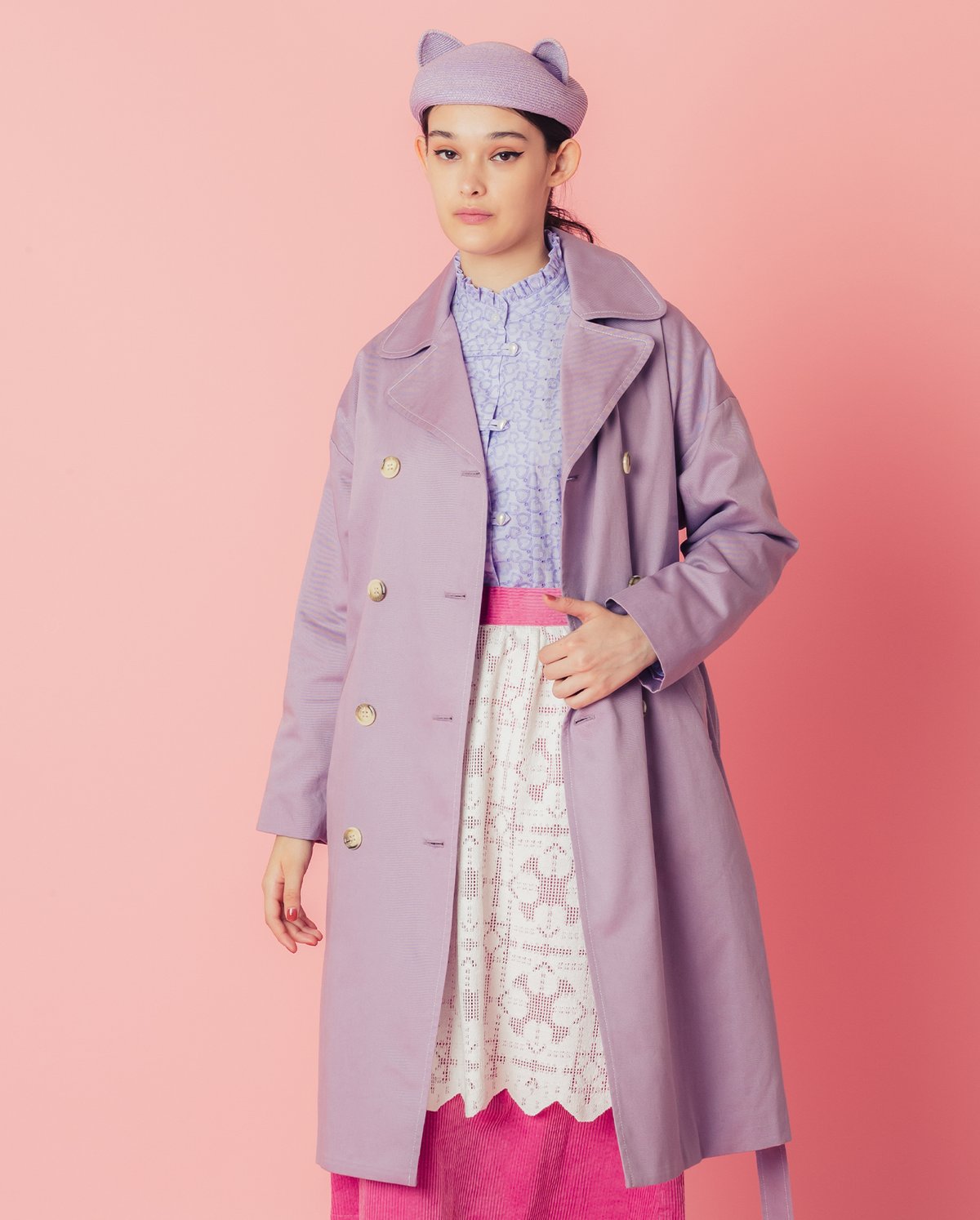 ネコ♡ベルトトレンチコート (mauve) | migh-T by Kumiko Watari