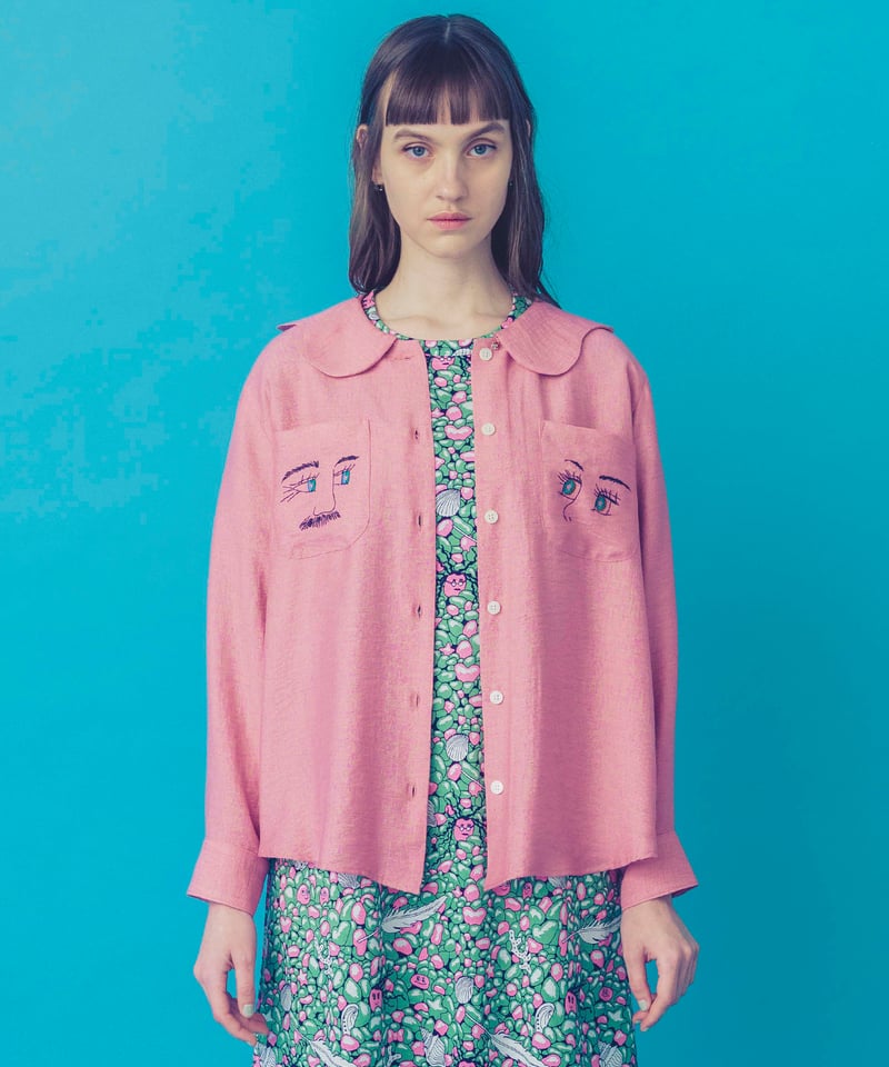 フェイス刺繍ブラウス (pink) | migh-T by Kumiko Watari