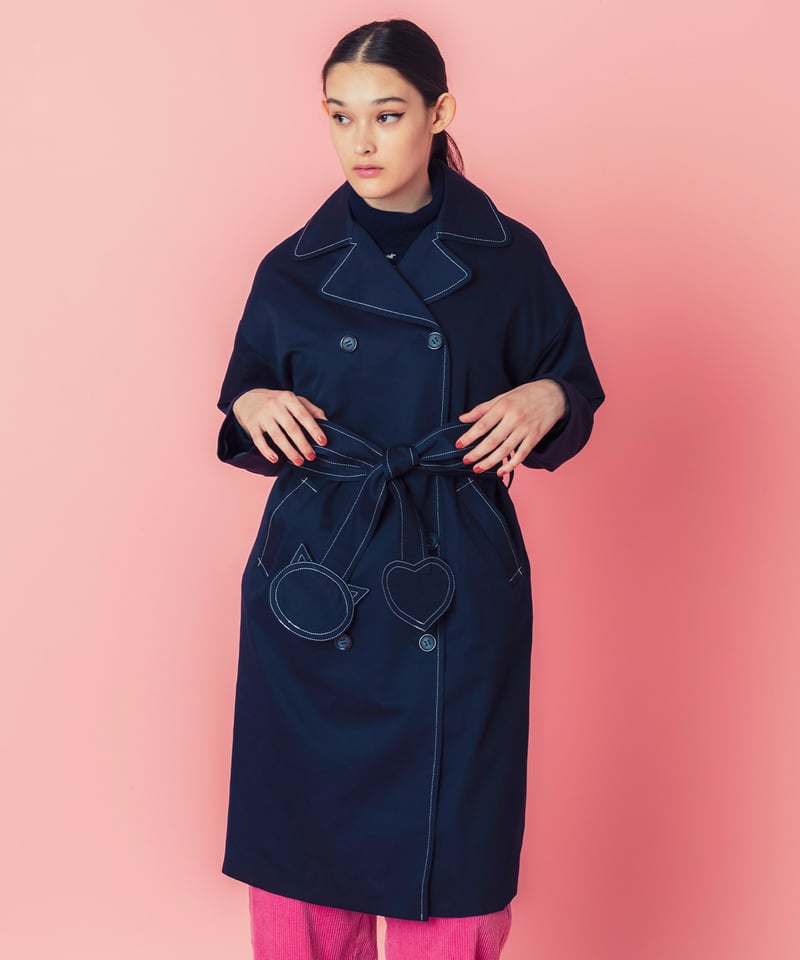 ネコ♡ベルトトレンチコート (navy) | migh-T by Kumiko Watari ネコ♡ベルトトレンチコート (navy) | migh-T by Kumiko Watari