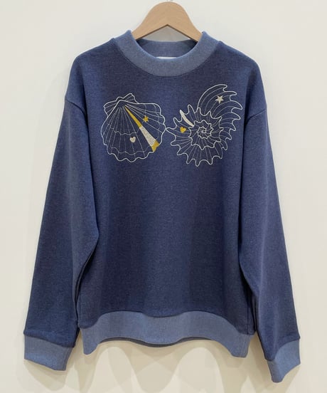 マーメイドシェル刺繍スウェット (blue)