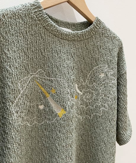 マーメイドシェル刺繍Tシャツ (sage green)