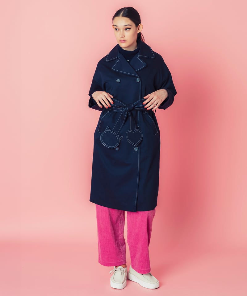 ネコ♡ベルトトレンチコート (navy) | migh-T by Kumiko Watari ネコ♡ベルトトレンチコート (navy) | migh-T by Kumiko Watari