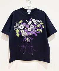 花束プリント半袖オーバーサイズTシャツ (navy)（先行予約）