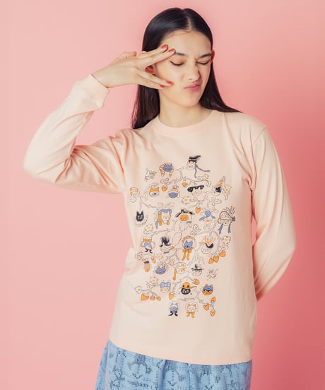 Cat Family Tree 長袖Tシャツ (pink)