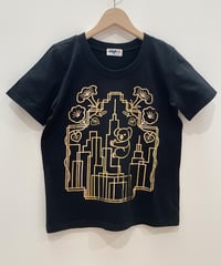 アールデコビルプリントTシャツ（black)