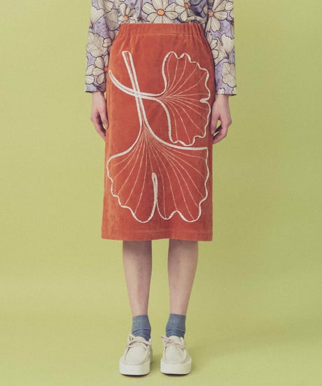 <SAMPLE SALE> イチョウ刺繍別珍スカート (orange)