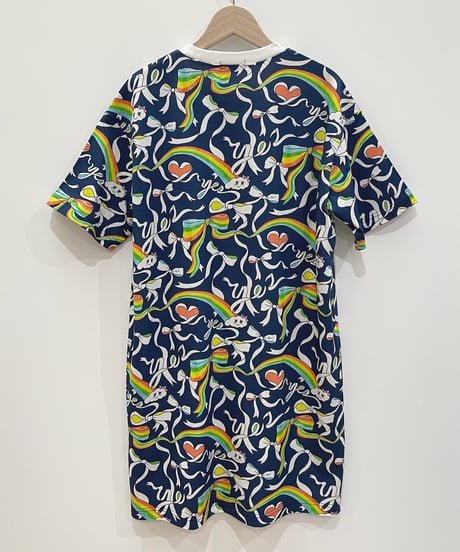 Yesリボンプリントカットソーワンピース (navy)