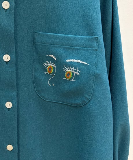 フェイス刺繍シャツ (green)（先行予約）