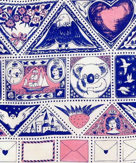 切手シートの手ぬぐい (blue x pink)