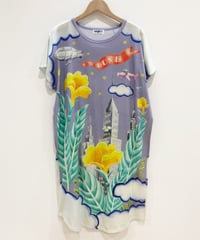 摩天楼とカンナの水彩画カットソーワンピース  (lilac)