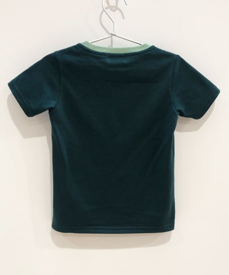 7匹の恐竜の刺繍キッズTシャツ (dark green)