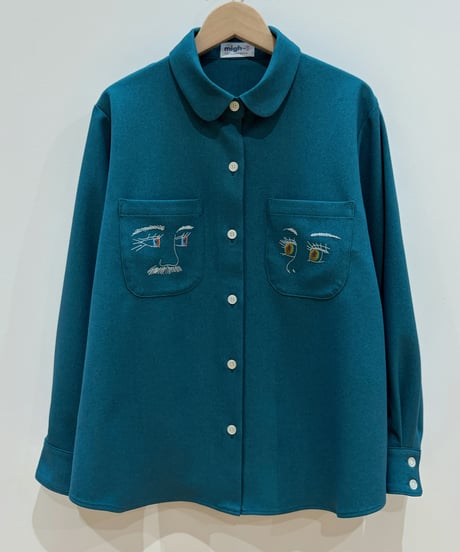 フェイス刺繍シャツ (green)（先行予約）