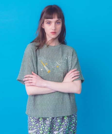 マーメイドシェル刺繍Tシャツ (sage green)