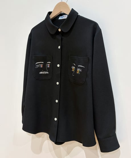 フェイス刺繍シャツ (black)（先行予約）