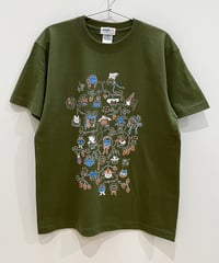 Cat Family Tree 半袖Tシャツ (olive)