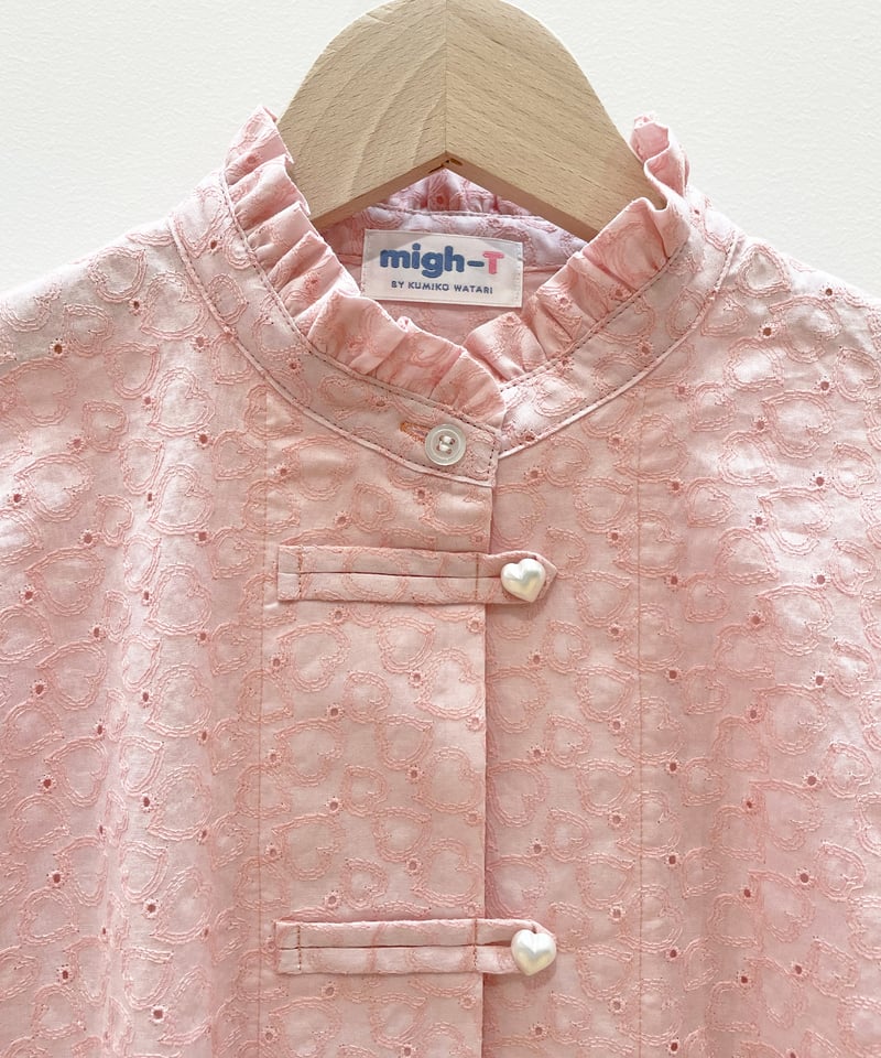 ハートボタンカンフーブラウス（刺繍） (pink) | migh-T by Kumiko Wa
