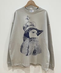 エンペラーペンギンの長袖オーバーサイズTシャツ (light grey)