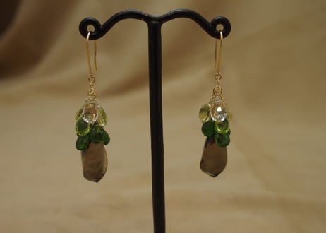 Smoky Quartz & Green Stone "Chapeau" Earrings