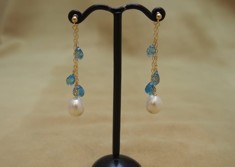 Swiss Blue Topaz & F.W.Pearl Design Earrings |