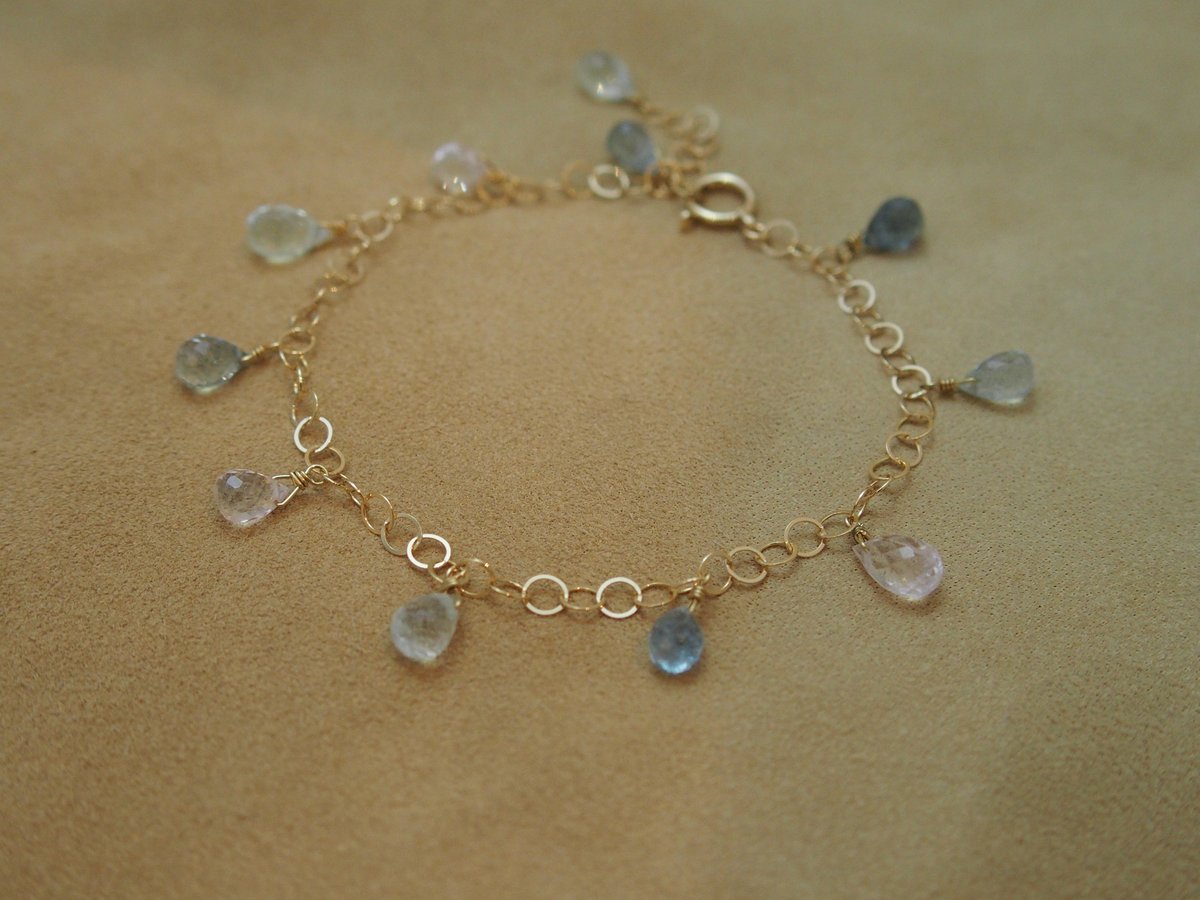 Aquamarine & Morganite Drop Bracelet | GOLDEN G