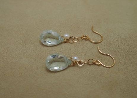 Fluorite & Baby Pearl Design Earrings(p/s)