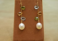 Color Stone & Pearl Design Earrings (Peridot/Citrine/Blue Topaz)