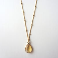 【UN063】 Citrine Gold Pear Shape Station Chain Necklace 18KGP（シトリンゴールドペアシェイプステーションチェーンネックレス）