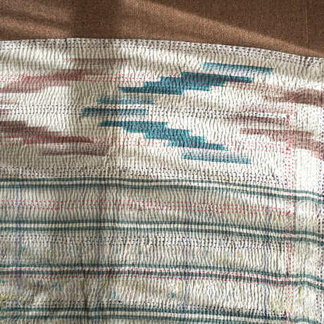 Vintage Kantha Quilt 4（ヴィンテージカンタキルト4・エメラルドグリーン・サーモンピンク・レッドドット)