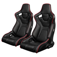 ２脚【Braum Racing  セミバケットシート Elite-R ブラックレザー＆レッドパイピング】