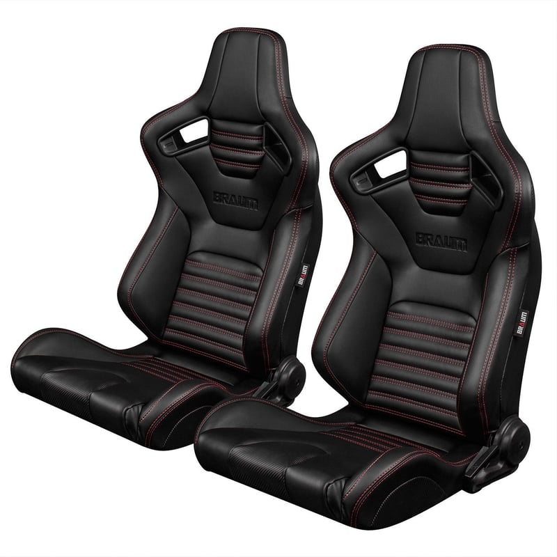 2脚【Braum Racing セミバケットシート Elite-X 赤ステッチ V2