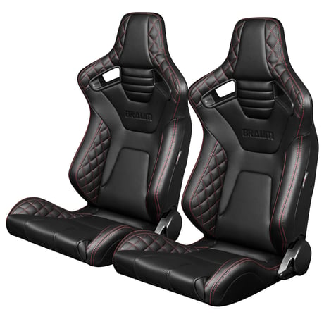２脚【Braum Racing  セミバケットシート Elite-X ダイヤモンド 赤ステッチ】