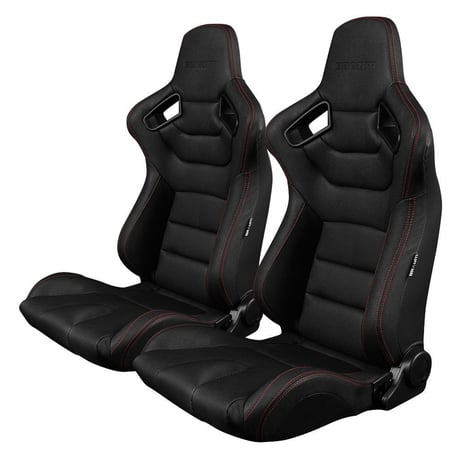 ２脚【Braum Racing セミバケットシート ブラック＆赤ステッチ】