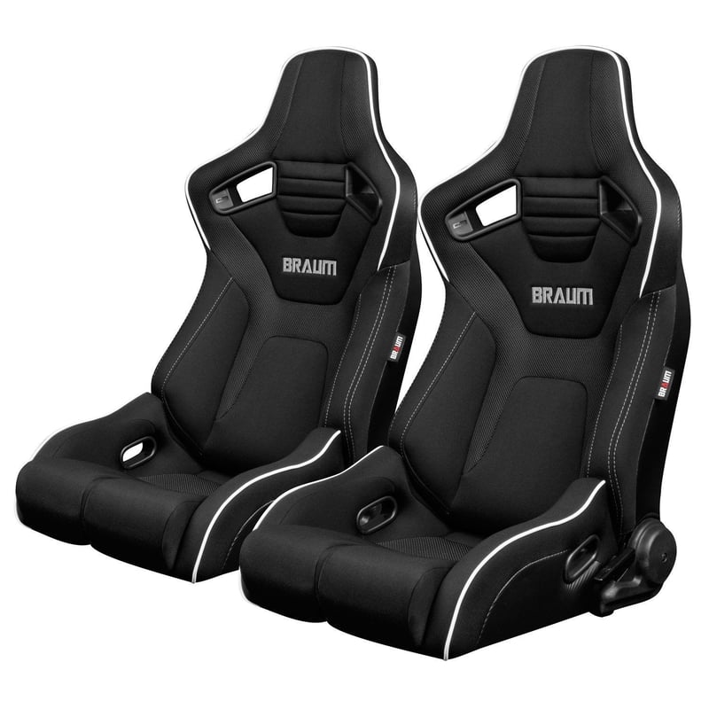 2脚【Braum Racing セミバケットシート Elite-R ブラック&白 2脚【Braum Racing セミバケットシート Elite-R ブラック&白