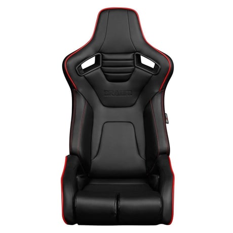 ２脚【Braum Racing  セミバケットシート Elite-R ブラックレザー＆レッドパイピング】