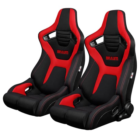 ２脚【Braum Racing  セミバケットシート Elite-R ブラック＆レッド】