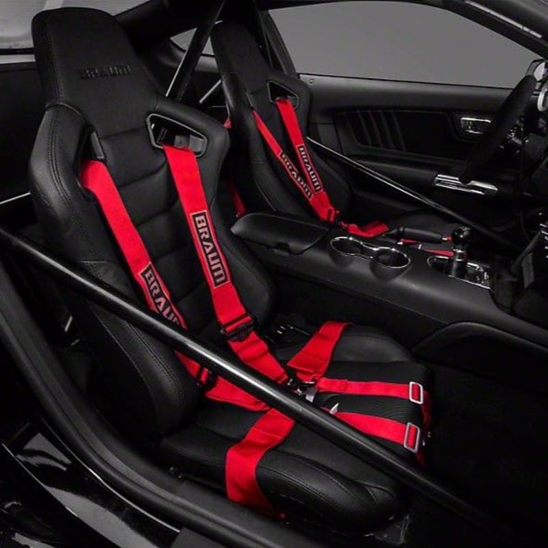2脚【Braum Racing セミバケットシート ブラック＆赤ステッチ