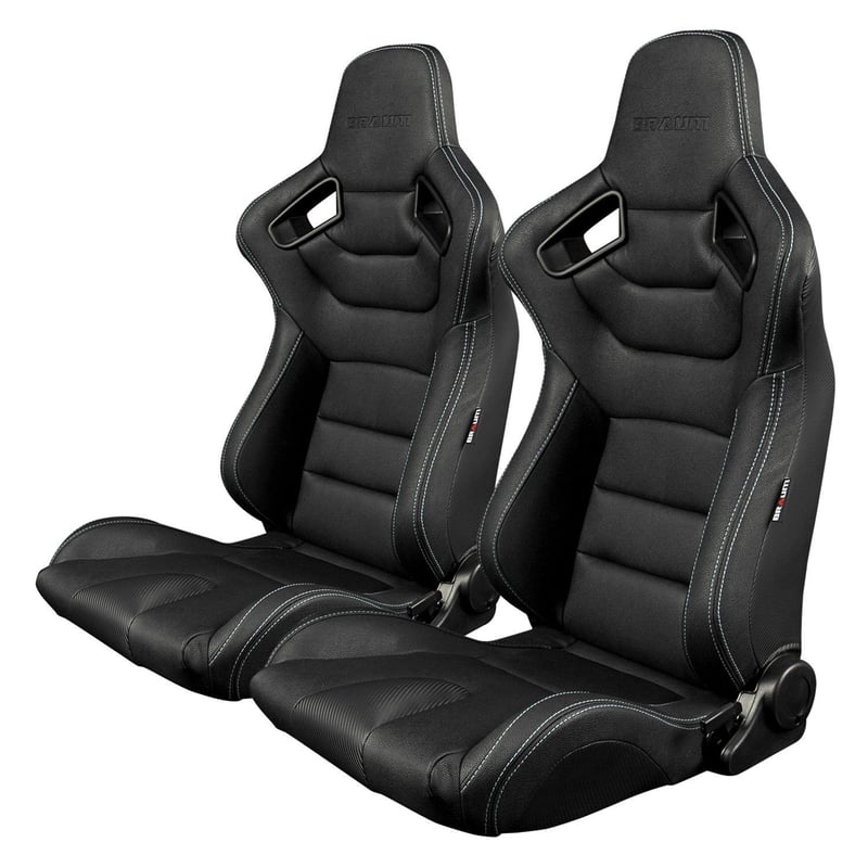 2脚【Braum Racing セミバケットシート ブラック&白ステッチ 2脚【Braum Racing セミバケットシート ブラック&白ステッチ