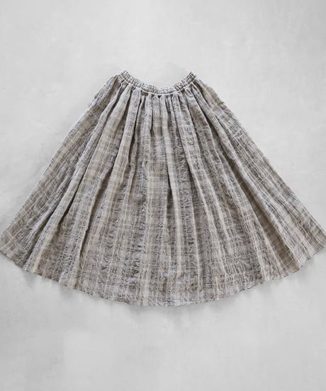 HUIS | “HUIS×尾州”縮絨綿ウールガーゼロングスカート（ベージュチェック）【レディス】U402