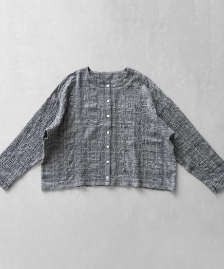 HUIS |“HUIS×尾州”縮絨綿ウールガーゼショートカーディガン（グレンチェック）【レディス】704
