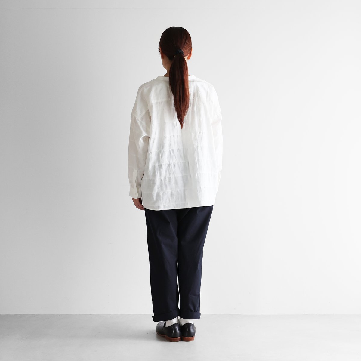 huis 柄二重織シャトルジャガードオープンカラー半袖オーバーシャツ