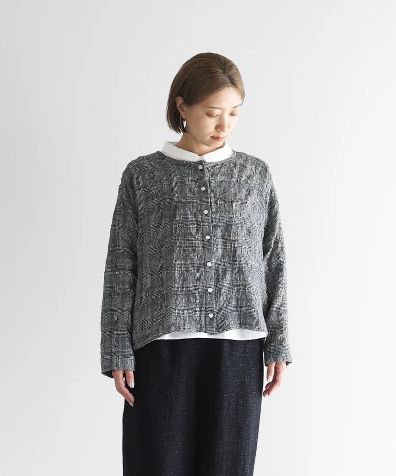 HUIS |“HUIS×尾州”縮絨綿ウールガーゼショートカーディガン（グレン
